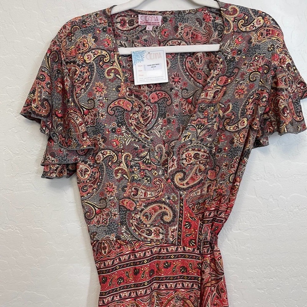 NWT Cienna Vilma Short Wrap Dress - Melon Size Large - Picture 8 of 9